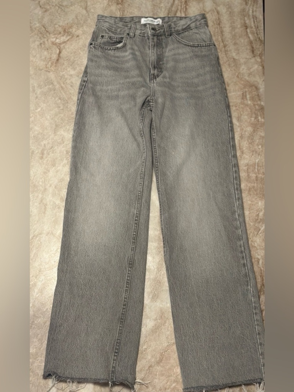 Pull&Bear High-Waisted Straight Leg Jeans - Acid Grey
